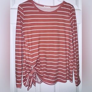 EUC • Buttery SOFT Rose Pink Striped Side Knot 3/4 Sleeve Top